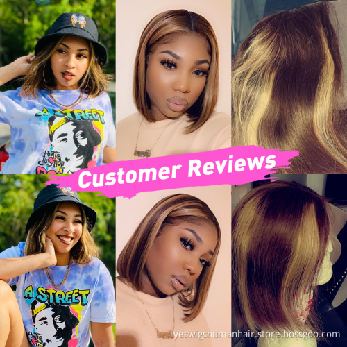 Wholesale Highlight 13x4 Short Bob Lace Wig #4/30 Brown Mixed Color Straight Raw Indian Hair Hd Lace Frontal Human Hair Bob Wigs